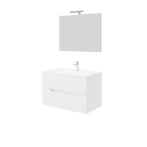 Kopalniški sestav Iris 80, omarica z umivalnikom 80x53x47cm, ogledalo z led lučko 80X60cm bela sijaj
