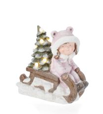 Okrasna figura punčka s smrečico na saneh 38 cm, Bizz.