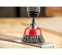 Ščetka žična  80mm M-14 šalčasta 0,5mm zavita žica, inox 57-582 - NEO