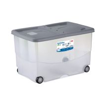 Zaboj za shranjevanje 57l Vasco transparent s pokrovom stone grey
