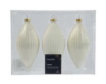 Bučka novoletna steklena toplo bela 13 cm, set 3/1, Kaem.