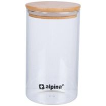 Doza steklena iz borosilikatnega stekla s pokrovom iz bambusa, 1250ml, 10x21cm, Alpina 
