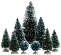 Dekoracija, mini božična drevesca 22,5 cm, borovo zelena, 9 kos