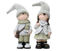 Figura božična fantek/punčka zeleno/siva 64,5 cm, Kaem.