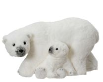 Figura medvedka z mladičkom bela z bleščicami 49 cm, Kaem.