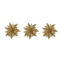 Okras novoletni roža na klipso zlata 3x10cm, set 3/1, Edel.