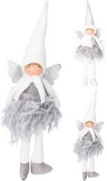 Figura božična punčka sedeča srebrna 40 cm, Koo.