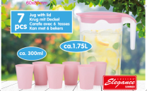 Vrč s pokrovom 1,75l + 6 kozarcev (300ml) set 7/1 različne barve PVC
