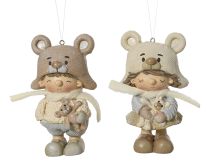 Figura božična punčka/fantek z medvedkom 11 cm, Kaem.