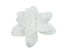Cvetje umetno božična zvezda bela z bleščicami fi 28 cm, Kaem.