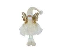 Figura božična punčka stoječa zlato/bela 50 cm, Kaem.
