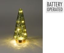 Drevo novoletno zeleno, stekle. z LED lučko, 24cm