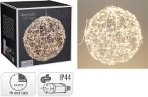 Krogla okrasna 300 led topla bela fi 25 cm s časovnik, IP44, Koo.