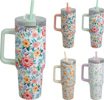 Termo lonček s slamico Inpy z rožicami, 1,2l
