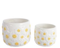 Lonec keramični okrasni bel z rumenimi rožicami 13 cm, set 2/1, Kaem.