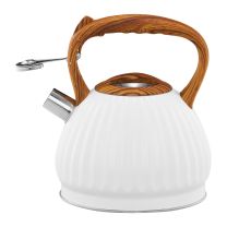 Čajnik Curly 2,5l, inox, bel z ročajem imitacija lesa
