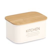 Doza kovinska, kvadratna z bambus pokrovom Kitchen, 1200ml
