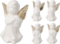 Figura angelček bel z zlatimi krili 10 cm
