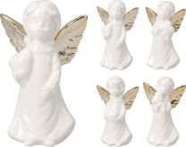 Figura angelček bel z zlatimi krili 14 cm
