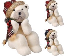 Figura božična polarni medved s kapo in šalom 32 cm