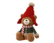 Figura božična sedeči medved s kapo, 44 cm