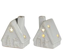 Dekoracija, LED božična hiška iz keramike, bela, 9,4 cm