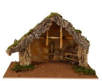 Hlevček za jaslice LED, lesene, naravne, 58 × 28 × 38 cm