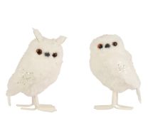 Figura sova, bela z bleščicami, 15 cm