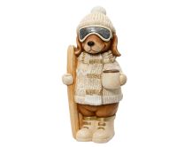 Figura božična kuža na smučkah bež, 44,5 cm