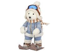 Figura božični medved na smučeh, bel/moder, 46 cm