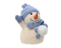 Figura božična snežak s snežno kepo, bel/moder, 18 cm