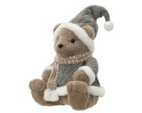Figura božična medvedek s šalom in kapom, siv, 40 cm