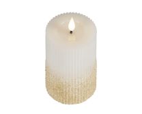 Sveča LED učinek plamena, bela z zlato obrobo 15 cm