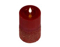 Sveča LED učinek plamena, rdeča z zlato obrobo, 15 cm