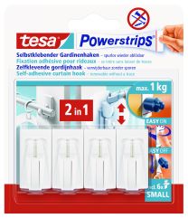 Kljukica samolepilna za zavese Powerstrips Vario curtain Hook, bela, 4/1