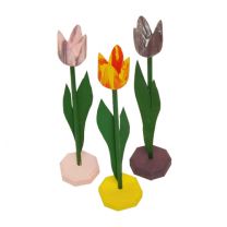 Roža lesena tulipan barvan 250x60x60mm, na stojalu 